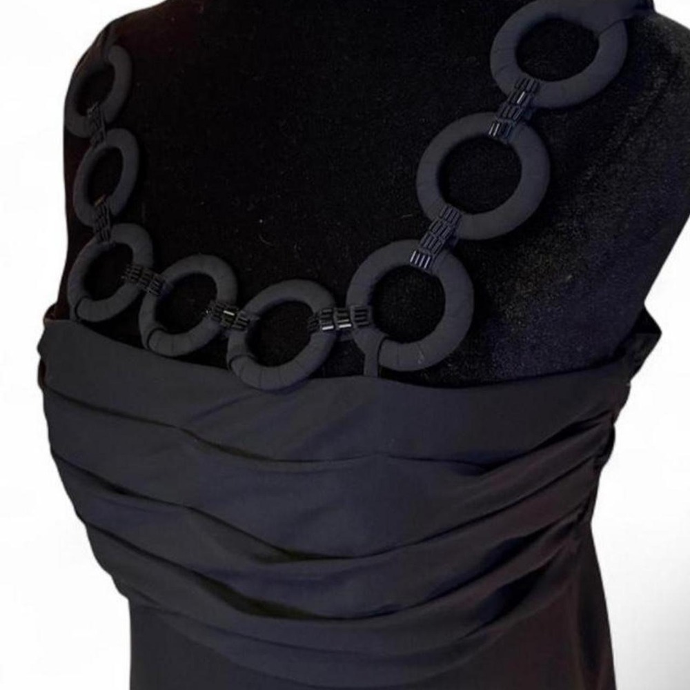 Ellen Tracy Vintage Y2K Black Mini Dress Ring Beaded Neckline 4